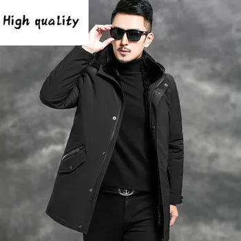 Billig Neue 2020 Parka Winter Jacke Echtpelz Mantel MĂ€nner Nerz Pelz Kragen NatĂŒrliche Kaninchen Pelz Liner Warme Parkas Mann