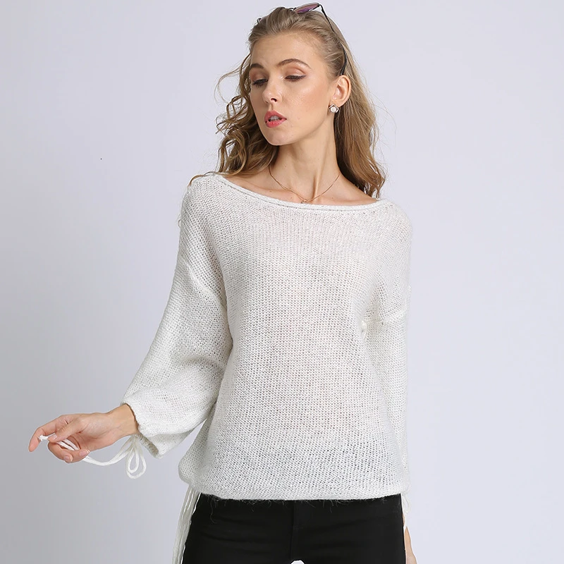 Женский свитер, новинка, Осень-зима, для девушек, Одноцветный, свободный, вязанный, пуловер с круглым вырезом, длинный рукав, с кисточками, джемпер, новинка, Roupa Feminina