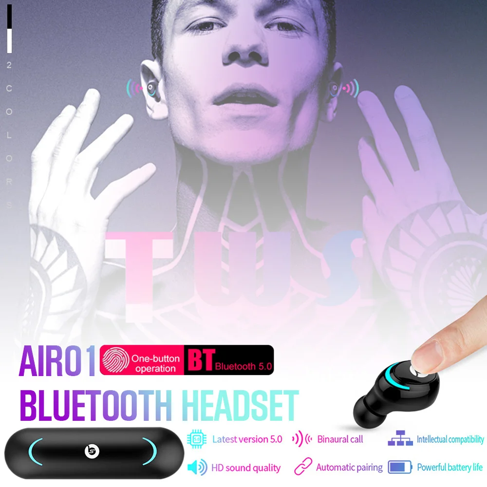 AIR01, TWS, Bluetooth, 5,0, настоящие беспроводные наушники, свободные руки, стерео, в ухо, спортивные наушники, гарнитура с микрофоном для iPhone, Android, бесплатно, Sp
