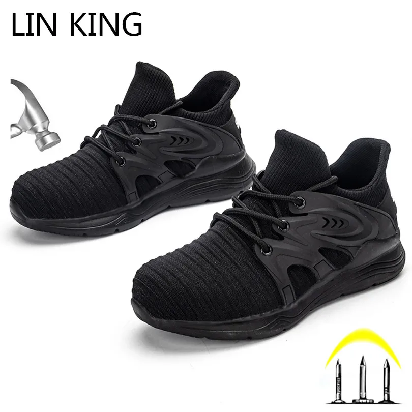 

LIN KING Big Size Breathable Men Work Boots Steel Toe Safety Shoes Casual Light Weight Puncture Proof Protective Work Sneakers