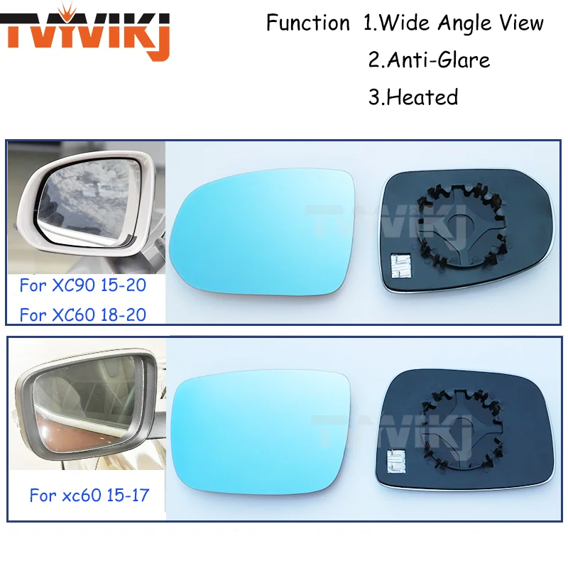 LAPUIS Ersatzspiegelglas Auto Beheizbare Weitwinkel-Seitenspiegelglaslinse Für Volvo S60 S80 V70