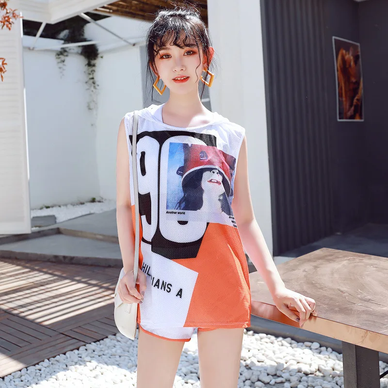 

2019 Hot Springs Korean-style Sports Modest Fashion Bikini Three-piece Set New Style Boxers Size Chest WOMEN'S Swimsuit