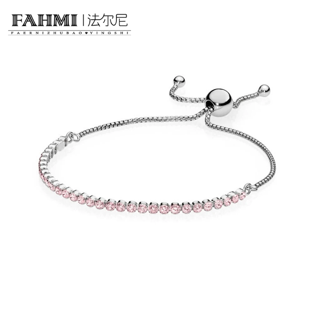 

FAHMI 100% 925 Sterling Silver Brand New 1:1 Charm 590524PCZ PINK SPARKLING STRAND BRACELET Original Genuine Elegant