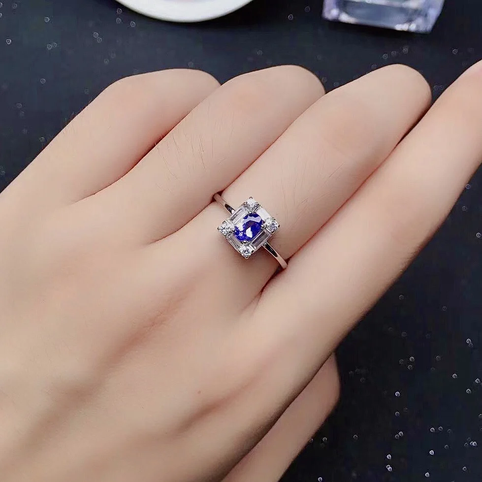 

Dazzling Tanzanite Ring for Engagement 4mm*6mm 0.5ct Natural Tanzanite Silver Ring Solid 925 Silver Tanzanite Jewelry