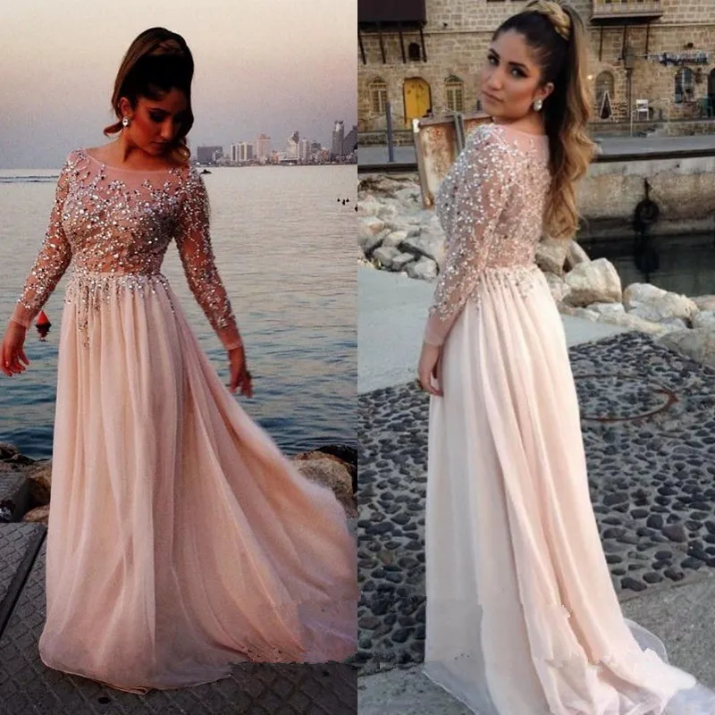 Vestido de Festa, длинное Коралловое вечернее кружевное платье с длинным рукавом, украшенное бусинами, для выпускного вечера, шифоновое женское платье для мамы невесты