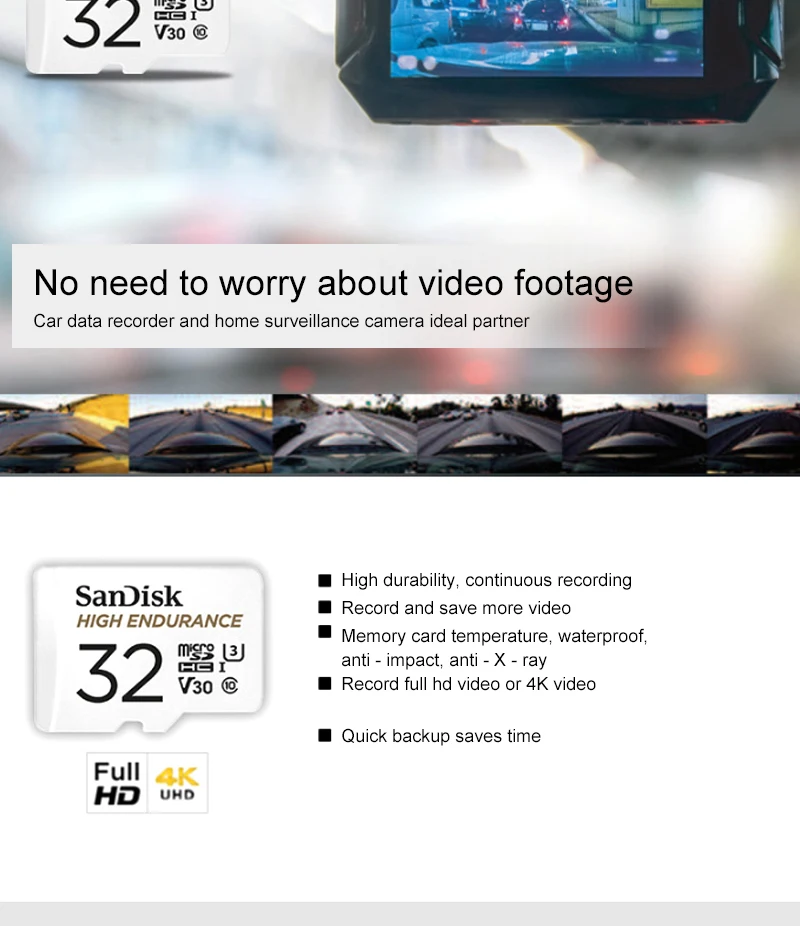 SanDisk, высокопрочная карта памяти Micro SD, 32 ГБ, 64 ГБ, 128 ГБ, 256 ГБ, профессиональная TF карта с адаптером для автомобиля dvr камеры