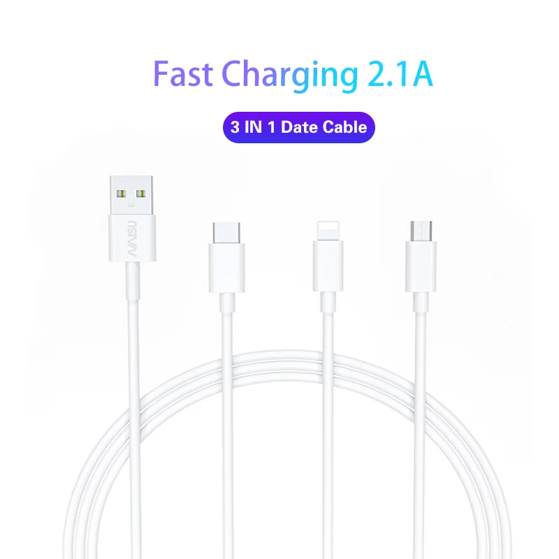 

NAISU 2.1A Fast Charging Cord 3 in 1 Type C Micro USB Data Cable For Iphone Huawei Samsung Xiaomi Mobile Phone Accessories 2020