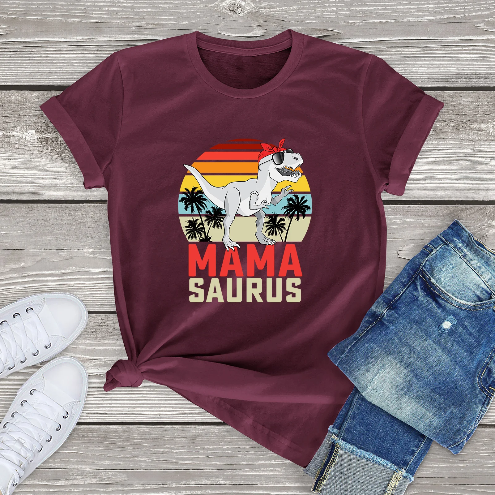 JKLPOLQ-Camiseta de manga corta para mujer, playera Vintage a juego con mamá Saurus, regalos para el día de la madre