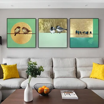 

Hand-painted Gold Leaf Painting Auspicious Birds Animal Paintings Decorative Painting The Living Room Backdrop Combination Resta