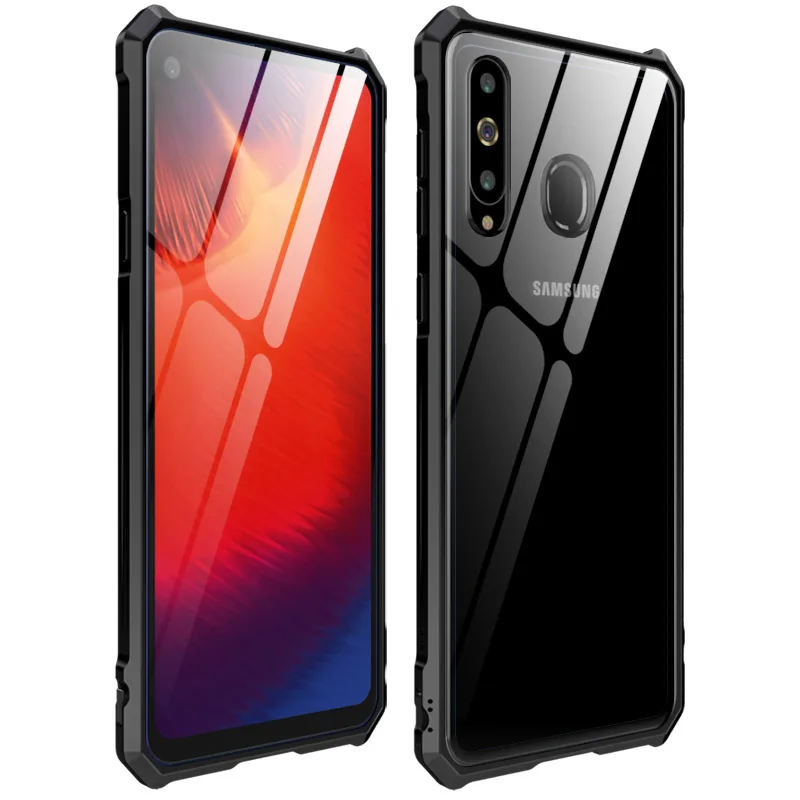 Роскошный чехол для samsung Galaxy A8S, металлическая рамка, бампер и прозрачная задняя крышка из закаленного стекла для A8s G8870, чехол, чехол - Цвет: Black