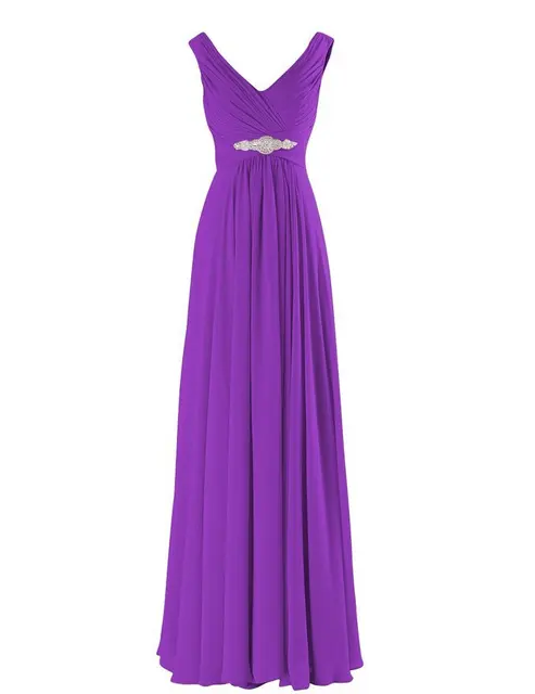 A Line Chiffon V Neck Crystals Eegant Off-Shoulder Formal Prom Wedding Party Bridesmaid Dresses Robe De Soiree Zipper Back Purple