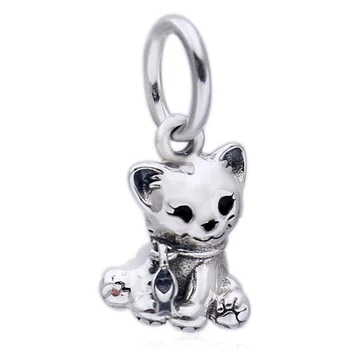 

New 925 Sterling Silver Charm Sweet Cat Paw Prints & A Collar With A Heart Pendant Beads Fit Pandora Bracelet Bangle Diy Jewelry