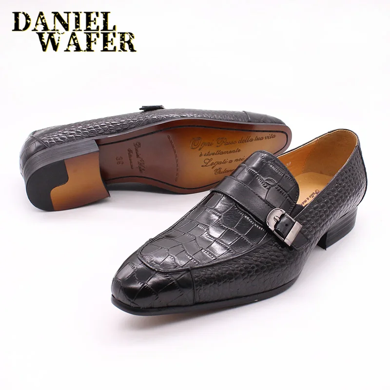 LUXURY HAND MADE LOAFERS MENS FORMAL DRESS CASUAL SHOES CROCODILE PRINTS BUCKLE STRAP SLIP BROWN BLACK GENUINE LEATHER SHOES MEN LUXURY HAND MADE LOAFERS MENS FORMAL DRESS CASUAL SHOES CROCODILE PRINTS BUCKLE STRAP SLIP BROWN BLACK GENUINE LEATHER SHOES MEN