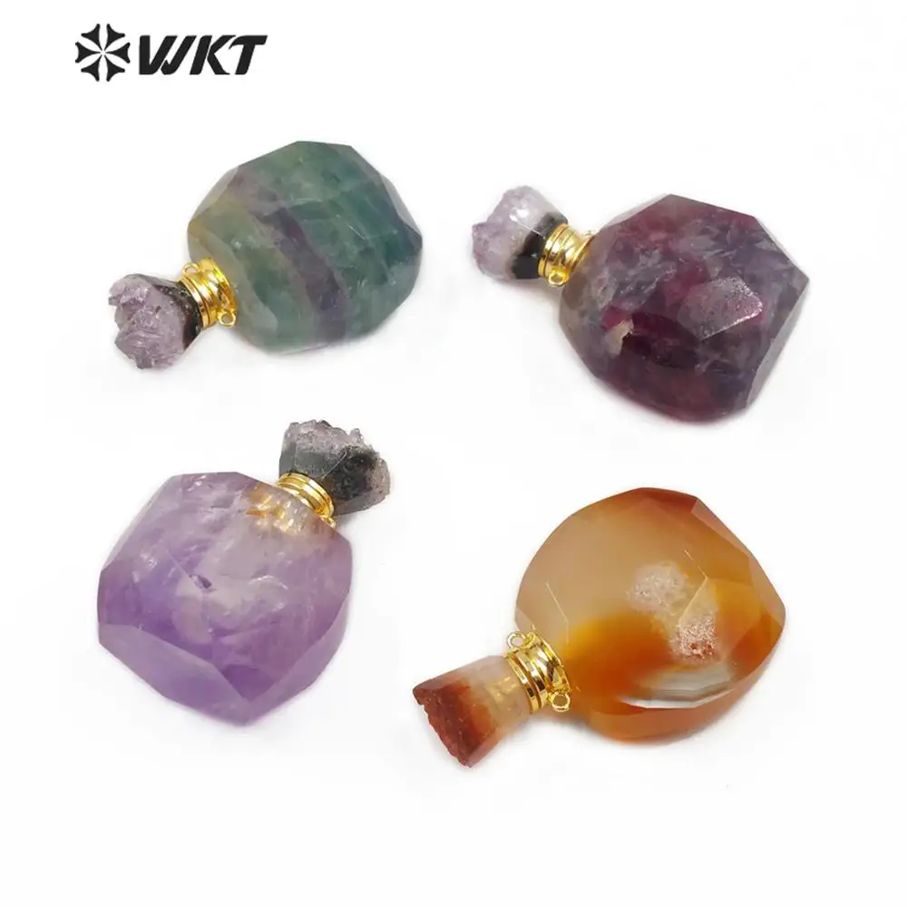 WT-P1476 Новое поступление! подвеска в виде бутылочки парфюма натуральный камень подвеска Бутылка из камня Druzy крышки с золотым гальваническим крючком кулон