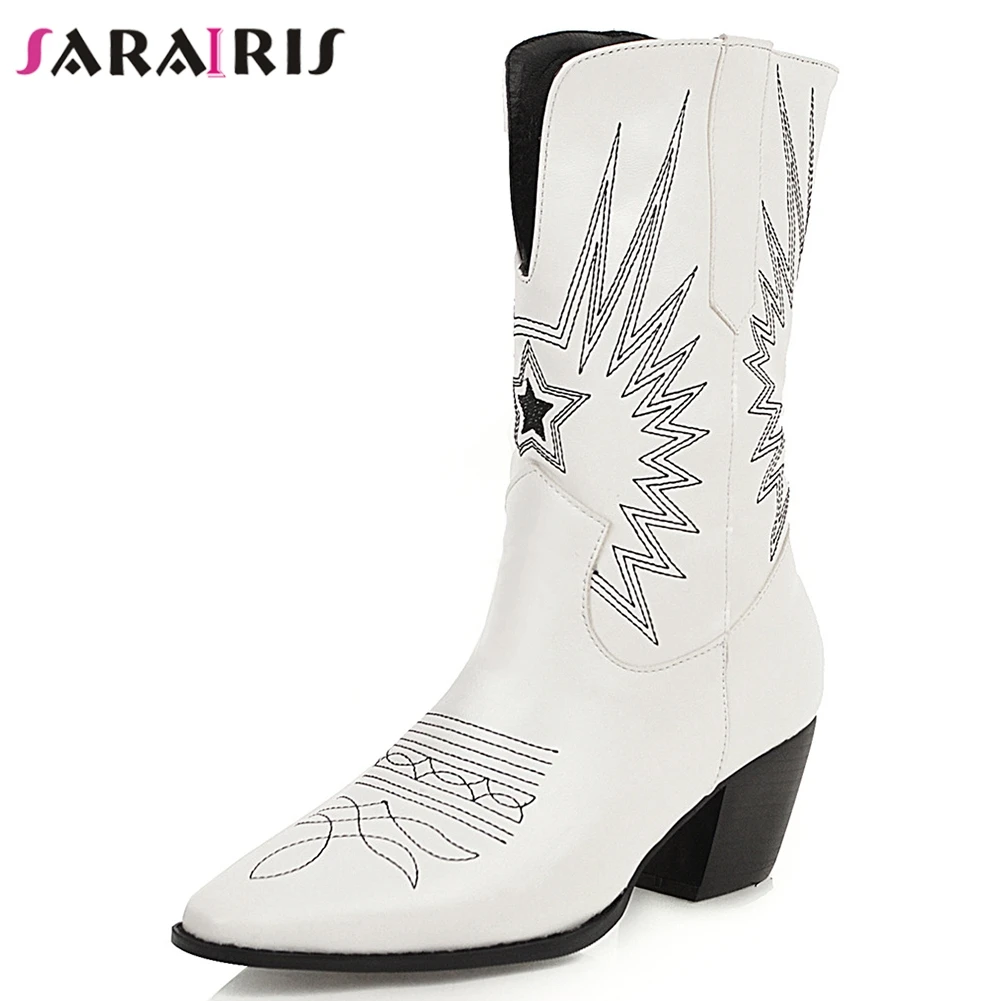 

SARAIRIS New Plus Size 34-48 Brand Design Sewing Booties Ladies Winter Ankle Western Boots Women 2020 High Heels Shoes Woman