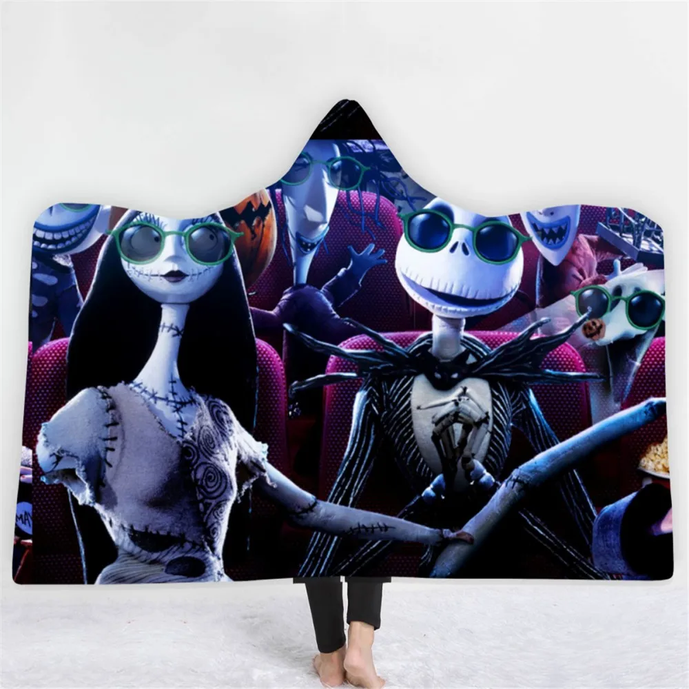 

Soft Plush Hooded Blanket King Jack and Sally Dating Sherpa Fleece Blanket Movie Nightmare Before Christmas Wrap Single Blanket