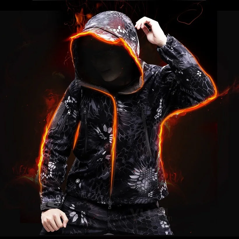 Kaufen CAMOUFLAGE JACKE MÄNNER 2016 Army Military Stil Taktische Soft Shell Warme Fleece Wasserdichte Mantel Männlichen CAMO Shark Haut Im Freien