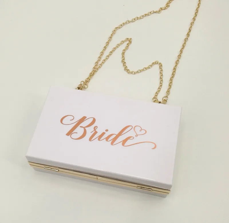 Sisbigdey, розовое золото, свадебная сумочка для макияжа, свадебная акриловая сумка через плечо, подарок подружки невесты, косметичка, вечерняя сумочка-клатч - Цвет: white w bride
