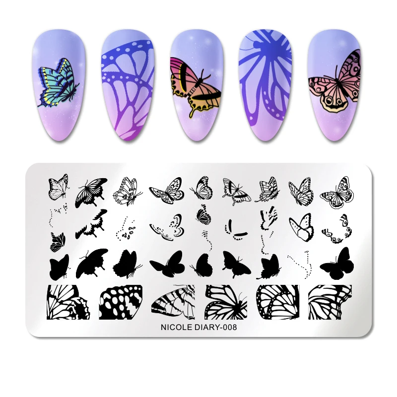 NICOLE дневник ногтей штамповки пластины бабочка мрамор огонь кружевной шаблон из нержавеющей стали штамп для ногтей инструменты для дизайна ногтей - Цвет: 44814