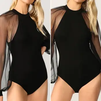 

ZANZEA 2020 Spring Rompers Womens Jumpsuits Lady Sexy Lace Puff Sleeve Overalls Short Jumpsuits See Through Playsuits Bodysuits