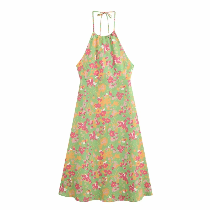 2020 Women sleeveless print hang on neck casual long Dress female sexy backless bow tied beach style Vestido Chic Dresses DS3757 2020 Women sleeveless print hang on neck casual long Dress female sexy backless bow tied beach style Vestido Chic Dresses DS3757