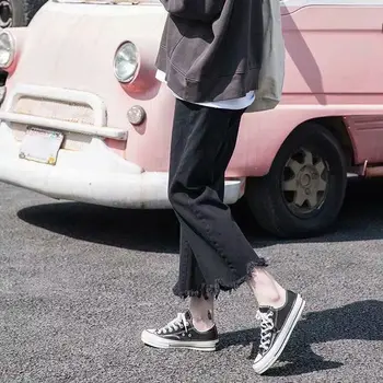 

Women's fashion strange girl solid color loose denim wide leg loose elastic high waist tie straight casual pants new