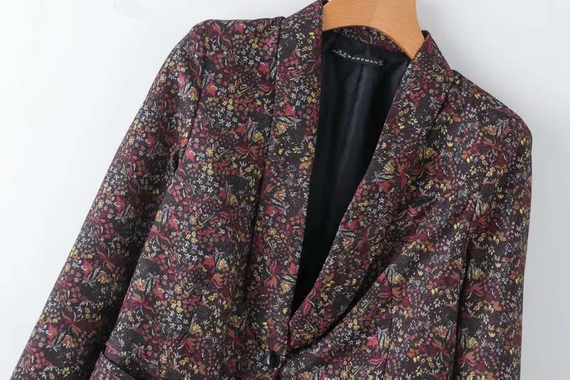 Small Suit Coat Women's Autumn New Style Western Style Fold-down Collar Long Sleeve Satin Printed Women's Suit