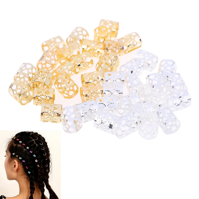 20pcs Aluminum Tube Ring Dreadlock Beads For Braids Hair Beads For Dreadlocks Adjustable Hair Braid Cuff Clips