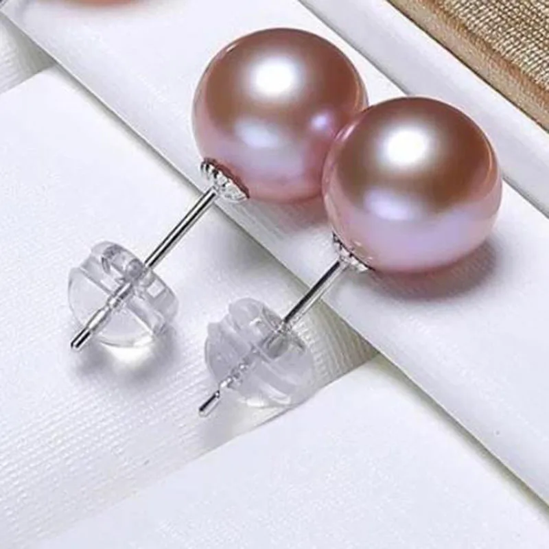 Фиолетовый charming 10-11mm south sea round gold pink pearl earring 18k - Цвет камня: Фиолетовый