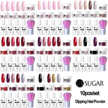 

UR SUGAR 10pcs 5ml Acrylic Dipping Nail Powder Set Slip Solution Set Dip Nail Powder Soak Off Base Top Coat Activator Brush Set