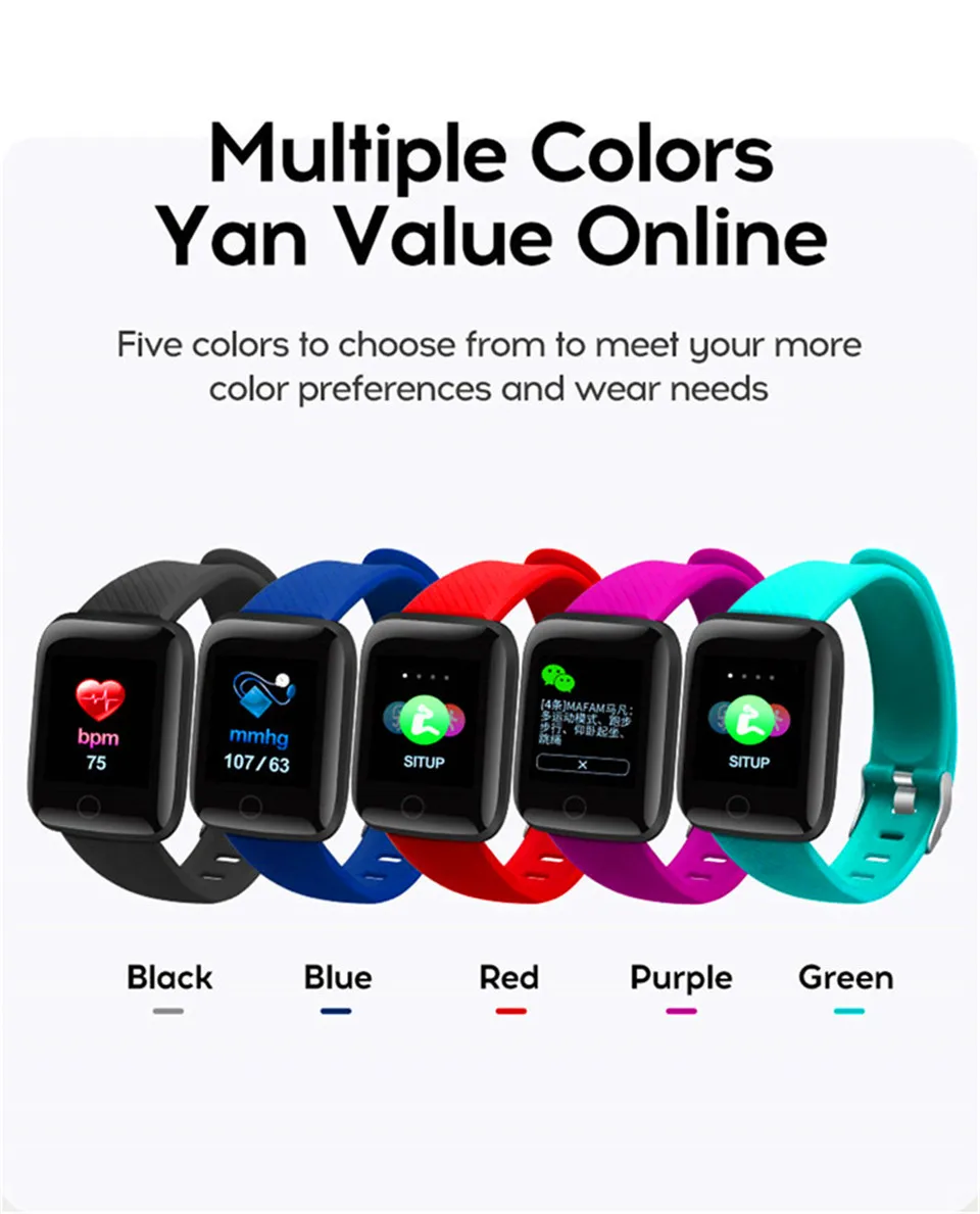 19-130435 Smart Wristband Heart Rate Monitor Smart Fitness Bracelet Blood Pressure Waterproof IP67 Fitness Tracker Watch For Women Men