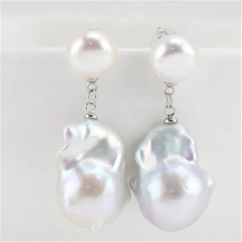 

15-20mm Huge White Baroque Pearl Earrings Flawless Women Dangler Aurora Party Jewelry Classic Earbob Mesmerizing Real