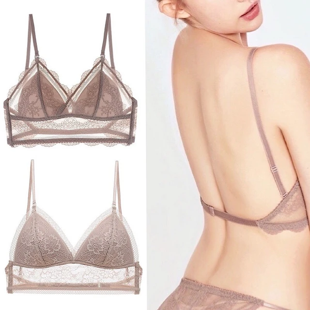 Nude Bralette, Rimless Bra Thin Cup Girl Sexy Comfortable Lace Underwear,  Triangle Bralette