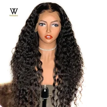 Perruque Lace Front Wig à Deep Wave pour femmes noires, perruque frontale à dentelle synthétique en Fiber pré-pliée, naissance des cheveux naturelle