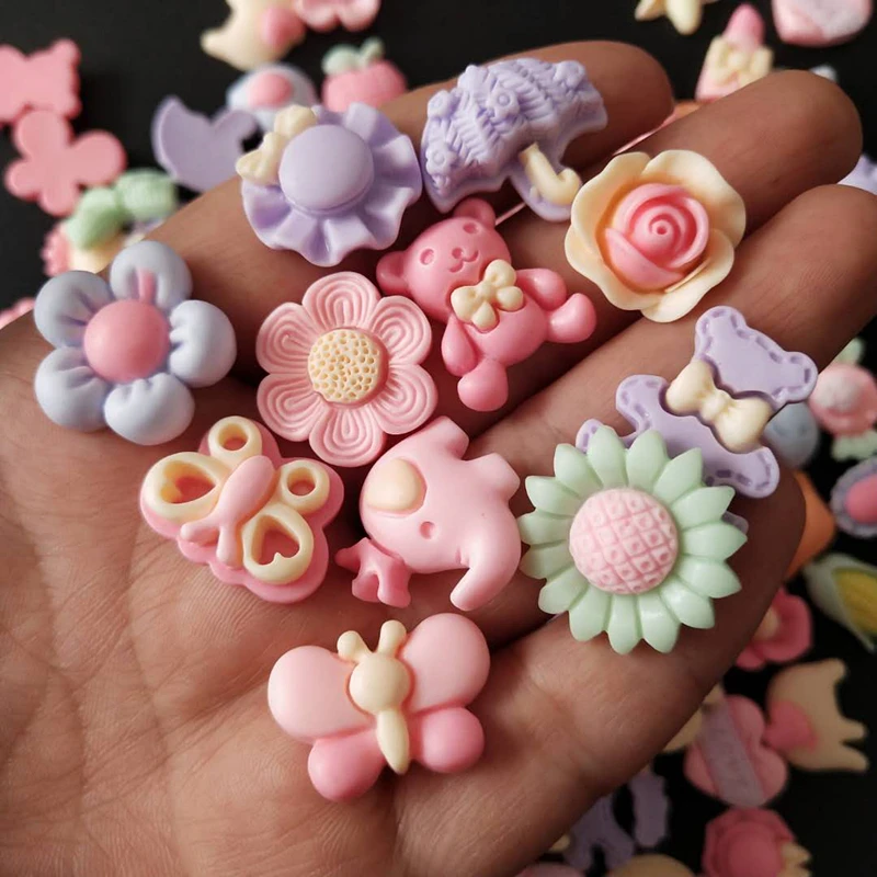 10-80Pcs Mixed Frosted Flower Flat Back Resin Accessories Kids Clip Jewelry Material Planar Resin DIY Scrapbook Crafts Supplies