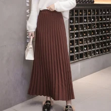 Новинка г. aututmn зимние длинные юбки вязанные Женские винтажные юбки-пачки Макси jupe эластичные женские юбки с высокой талией jupe черного и серого цвета