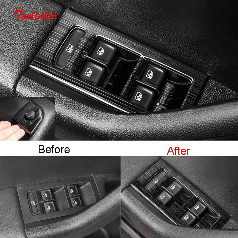 

Tonlinker Interior Windows Control Cover sticker for SKODA OCTAVIA/RS 2015-19 Car Styling 8 PCS Stainless steel Cover stickers