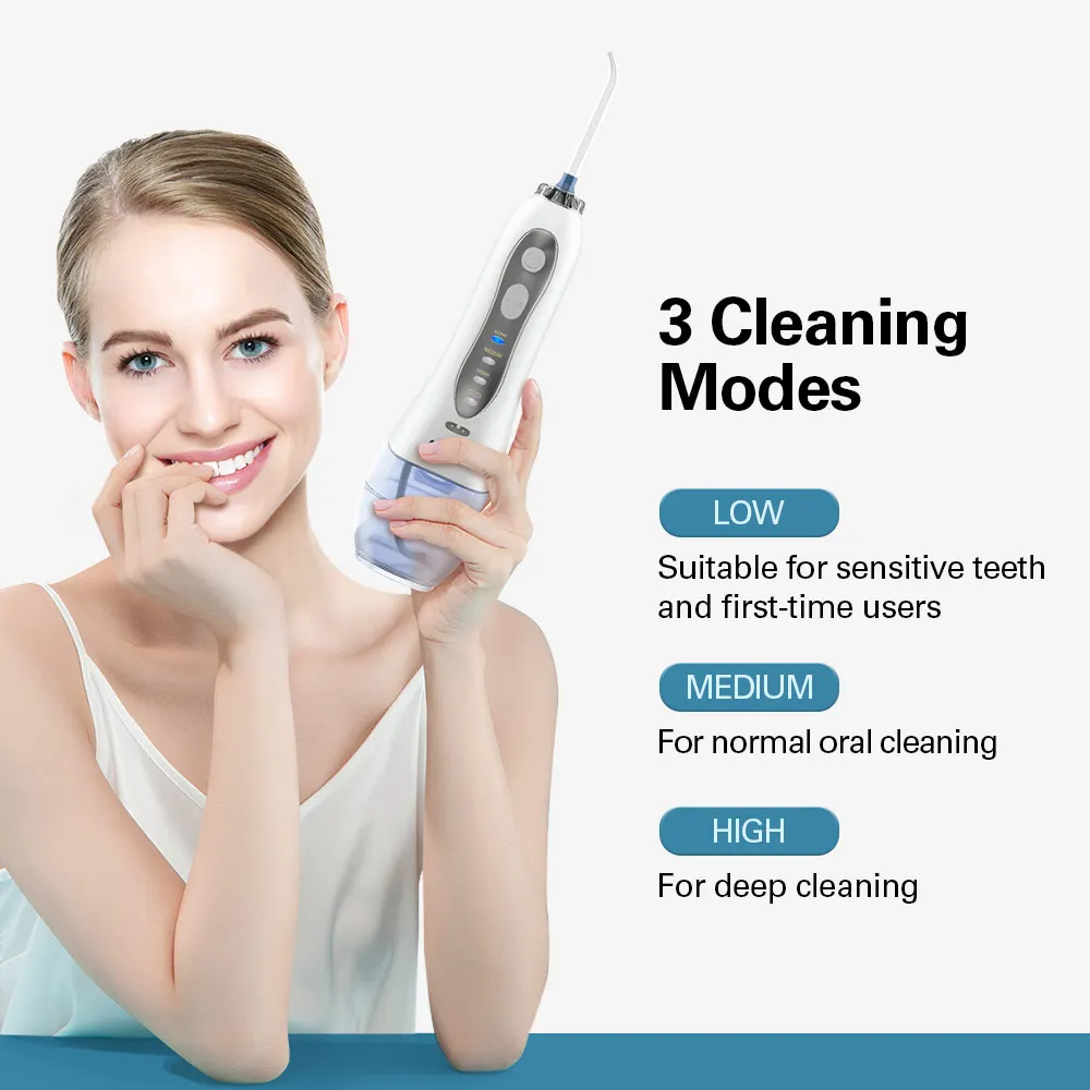 AZDENT HF 5 Oral Irrigator Portable Water Dental Flosser USB Rechargeable Water Jet Floss Tooth Pick 5 Jet Tip 300ml 3Models