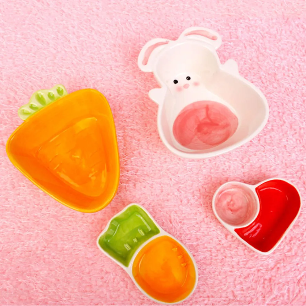 

Small Animals Hamster Pet Feeding Supplies Food Water Feeding Bowls Cartoon Carrot Rabbit Shape Ceramic Bowl