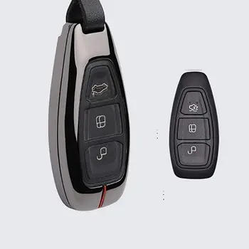 

Metal Key Fob Cover with Keychain Keyless Smart Remote Entry Key Case Shell Holder Jacket Skin Prevent Scratch for Ford Focus