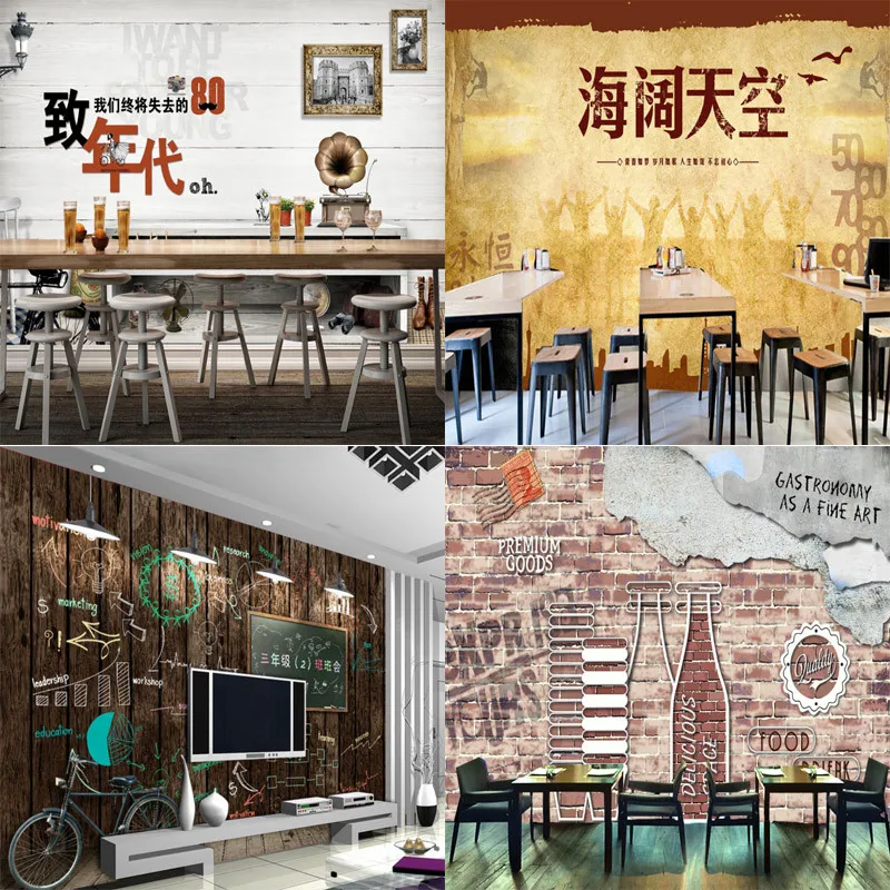 

European Style Retro Cement Brick Wall Beverage Water Bottle Catering Coffee Shop Bar Workwear Background Wallpaper Wall Cloth M