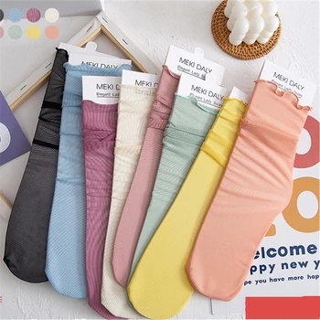 

1pair Sexy Solid color Lace Socks Women Transparent Mesh Ankle Socks Ladies Ultra-Thin Princess Tulle Socks Female Meias
