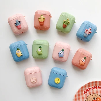 

Silicone Shock Proof Earphone Case for AirPods 2 Protector Sleeve 3D stripe Cute Cartoon Cactus Case for air pods coque Box