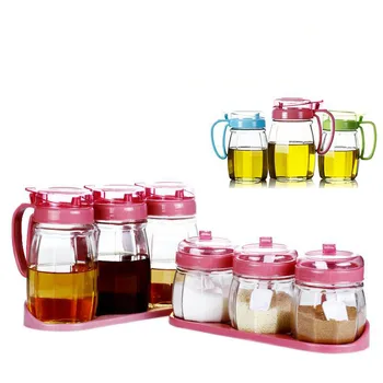 

Kitchen Supplies Glass Oil Pot Seasoning Box Put Salt Shaker Seasoning Jar Home Condiment Bottle Storage Box Combination Set
