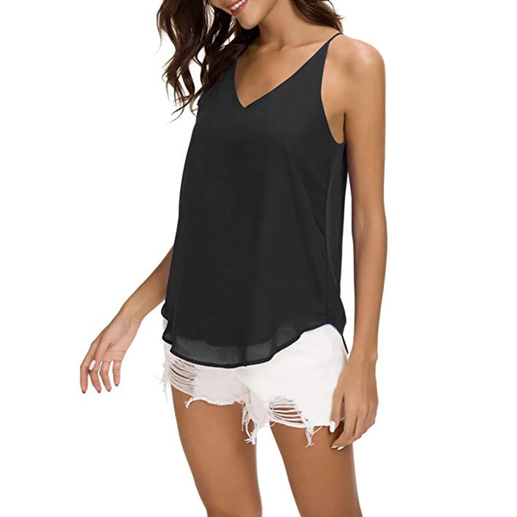 Women's Solid V-neck Chiffon Spaghetti Strap Cami Top Топ Ropa Mujer Топ Женский Майка Женская Underwear Women