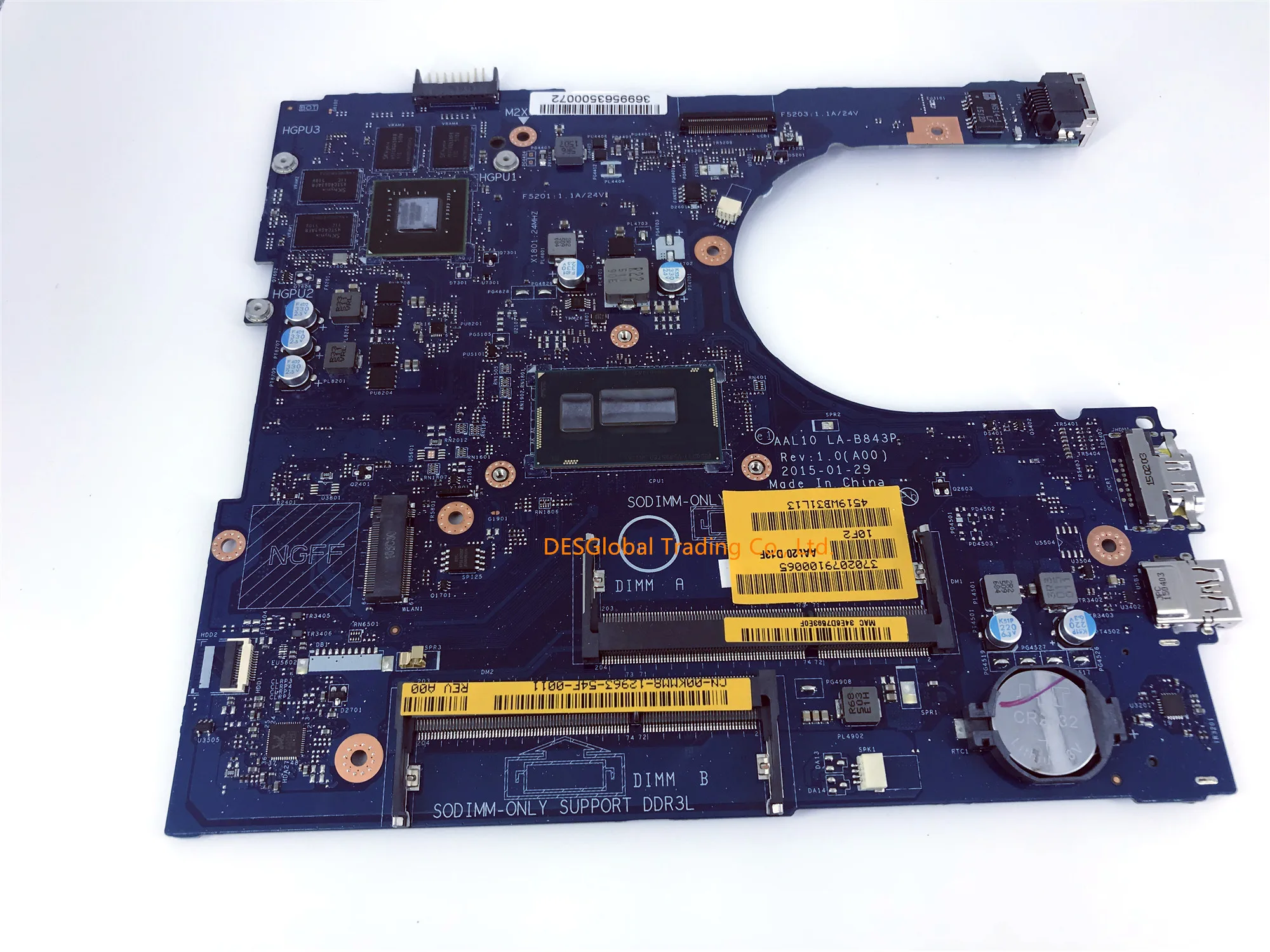 

Mainboard CN-00KMM8 00KMM8 For Inspiron 5458 5558 5758 Laptop Motherboard 0KMM8 AAL10 AAL20 LA-B843P i3-4005U Working Perfectly