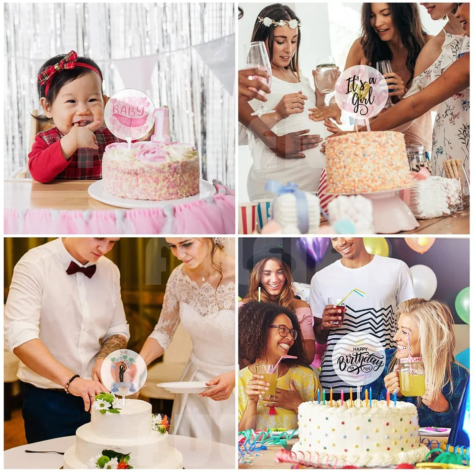 Suzile 200 Pcs 2-Inch Round Acrylic Cake Toppers - Clear DIY Cupcake Decorations