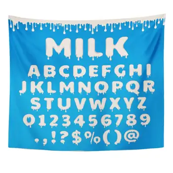 

Milk Latin Alphabet ABC with Splash and Flow Drop of White Liquid for Dairy Packaging Numbers Tapestry Home Decor Wall Hanging