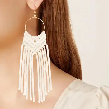 

MANILAI 2020 Ins Handmade Long earrings Fringe Dangle Statement Jewelry For women Hoop Cotton Thread Tassel Earrings Bohemian