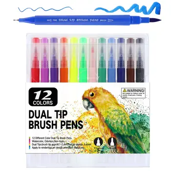 

12PCS/Set Markers Set Pen Colors FineLiner Dual Tip Brush Pens Drawing Painting Watercolor Art Marker Pens School Supplies